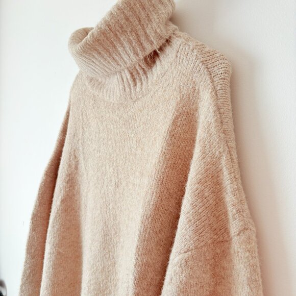 Zara Soft Knit Oversized Turtleneck Jumper Sweater Beige M-L - Picture 7 of 10